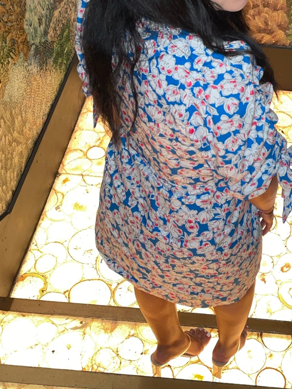 Zara Blue Floral Mini Dress with Pink Accents